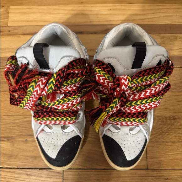 Lanvin Curb Sneakers White and Black Athletic Shoes with Multicolor Laces